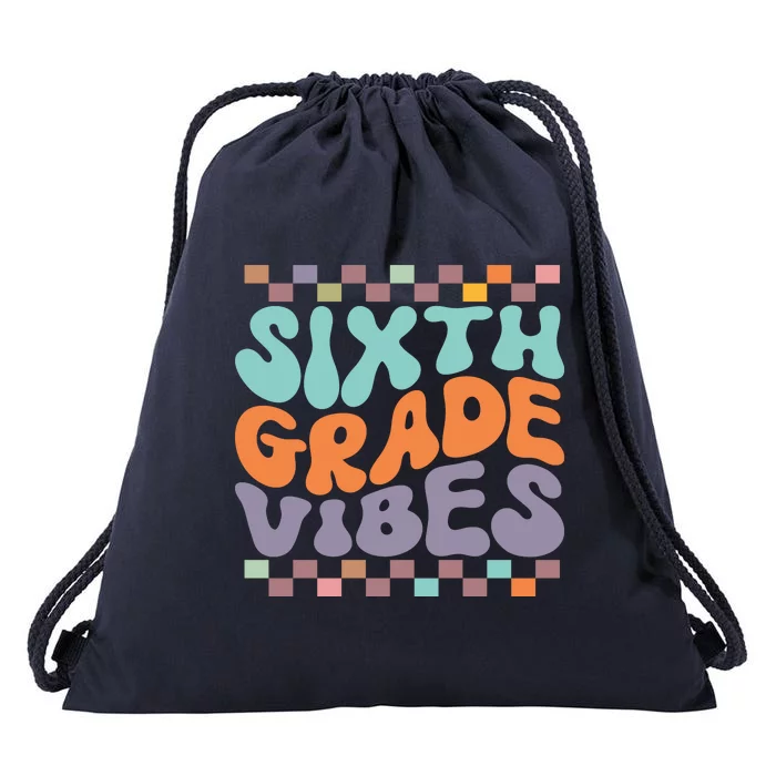 Sixth Grade Vibes Retro Groovy 6th Grade Back To School Gift Drawstring Bag