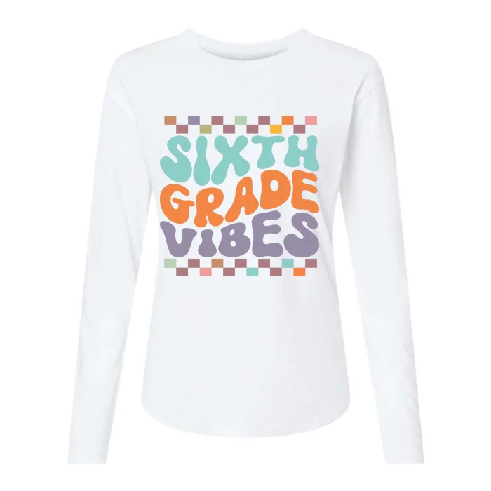 Sixth Grade Vibes Retro Groovy 6th Grade Back To School Gift Womens Cotton Relaxed Long Sleeve T-Shirt