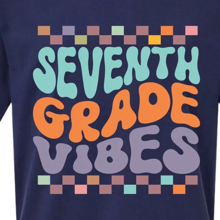 Seventh Grade Vibes Retro Groovy 7th Grade Back To School Gift Sueded Cloud Jersey T-Shirt