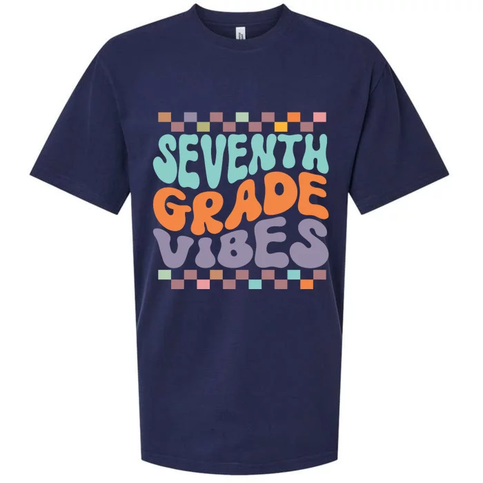 Seventh Grade Vibes Retro Groovy 7th Grade Back To School Gift Sueded Cloud Jersey T-Shirt