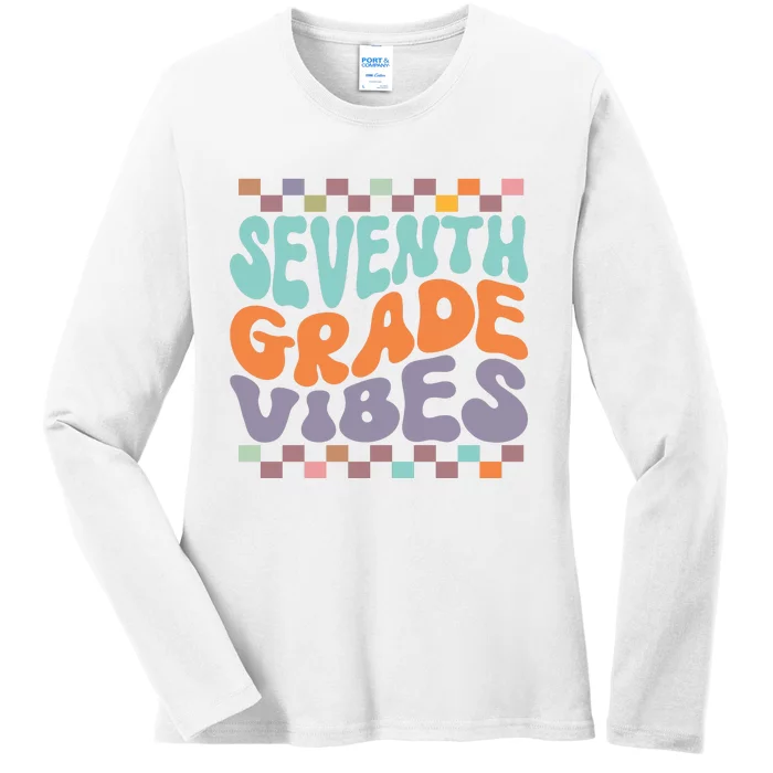 Seventh Grade Vibes Retro Groovy 7th Grade Back To School Gift Ladies Long Sleeve Shirt