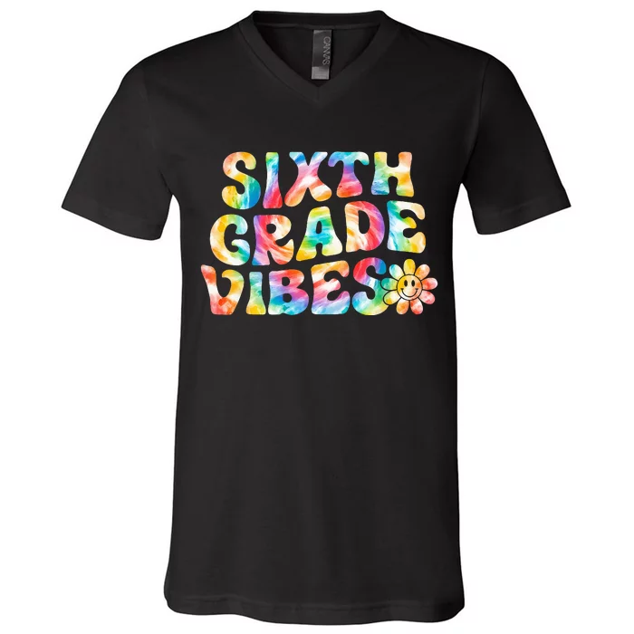 Sixth Grade Vibes 6th Grade Team Retro Back To School V-Neck T-Shirt