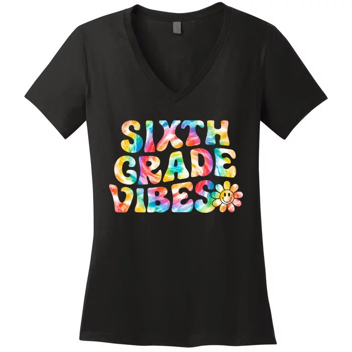 Sixth Grade Vibes 6th Grade Team Retro Back To School Women's V-Neck T-Shirt