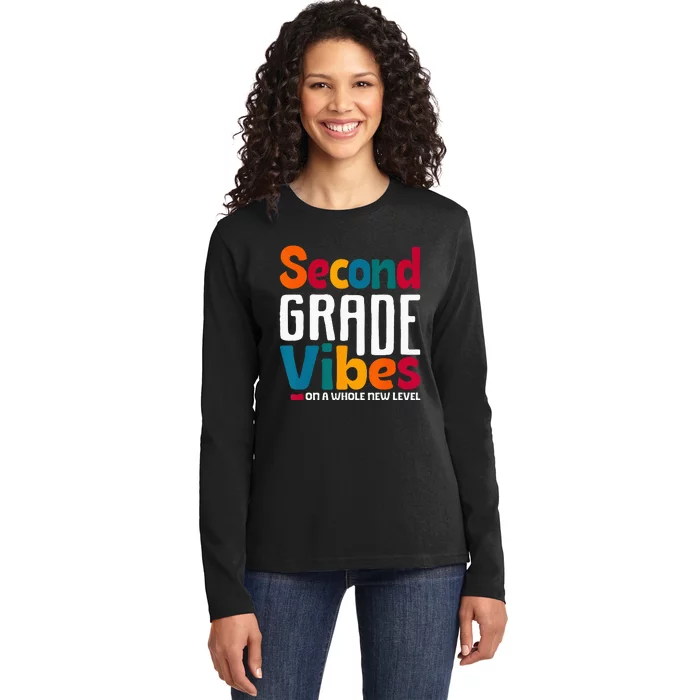 Second Grade Vibes Vintage 1st Day Of School Team 2nd Grade Ladies Long Sleeve Shirt