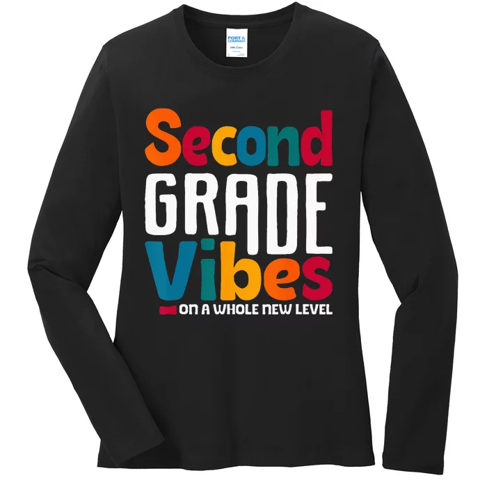 Second Grade Vibes Vintage 1st Day Of School Team 2nd Grade Ladies Long Sleeve Shirt