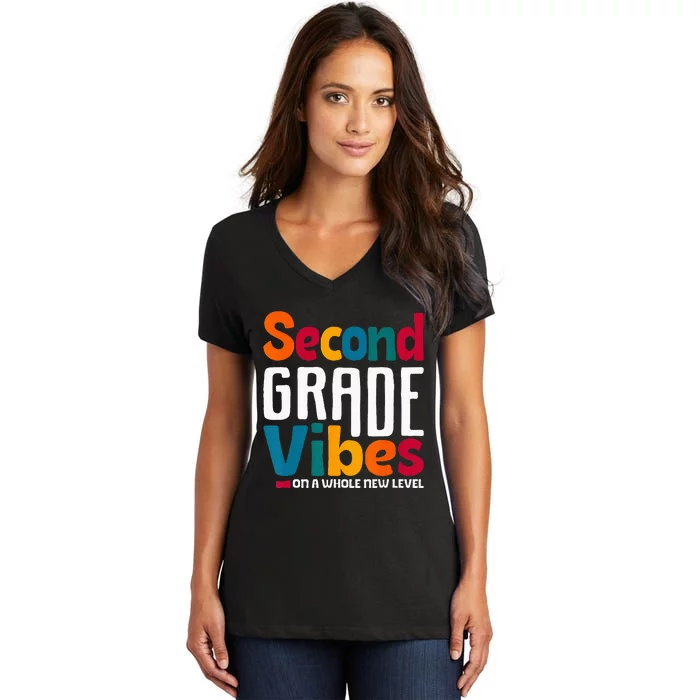 Second Grade Vibes Vintage 1st Day Of School Team 2nd Grade Women's V-Neck T-Shirt