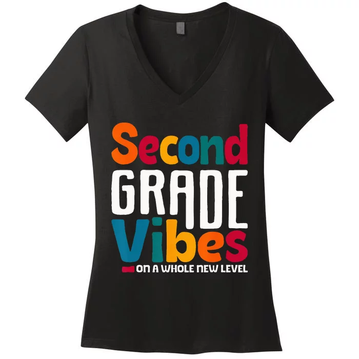 Second Grade Vibes Vintage 1st Day Of School Team 2nd Grade Women's V-Neck T-Shirt