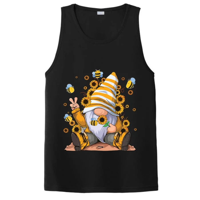 Sunflower Gnome With Bee Funny Hippie Gnome Performance Tank