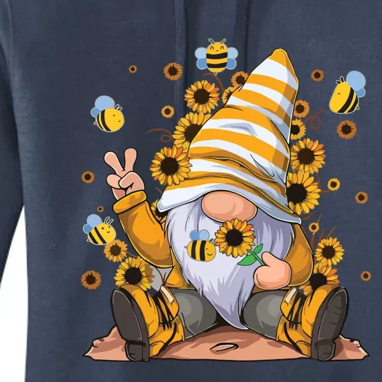 Sunflower Gnome With Bee Funny Hippie Gnome Women's Pullover Hoodie