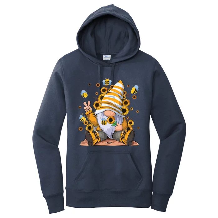 Sunflower Gnome With Bee Funny Hippie Gnome Women's Pullover Hoodie