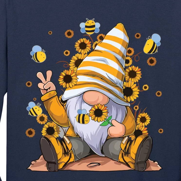 Sunflower Gnome With Bee Funny Hippie Gnome Tall Long Sleeve T-Shirt