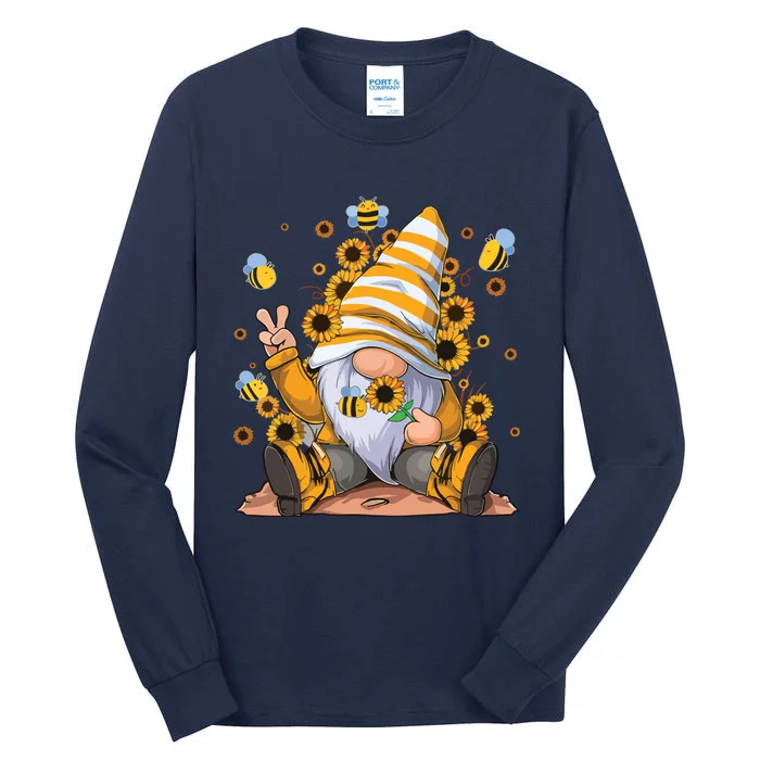 Sunflower Gnome With Bee Funny Hippie Gnome Tall Long Sleeve T-Shirt