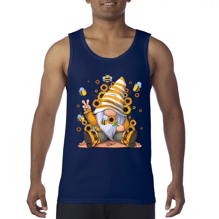 Sunflower Gnome With Bee Funny Hippie Gnome Tank Top