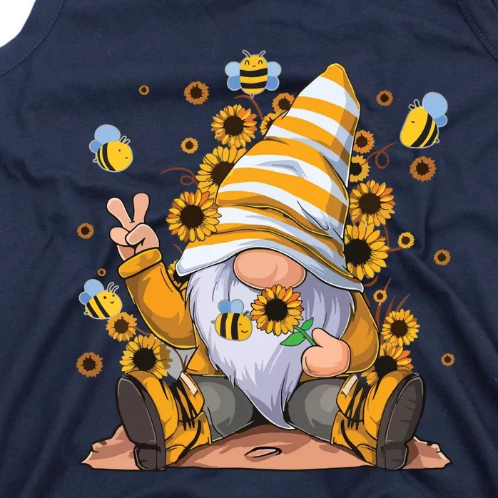 Sunflower Gnome With Bee Funny Hippie Gnome Tank Top