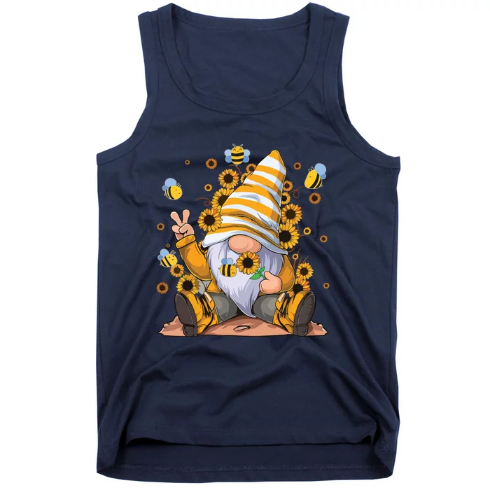 Sunflower Gnome With Bee Funny Hippie Gnome Tank Top