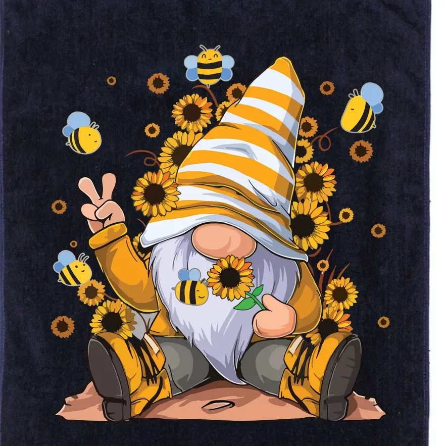 Sunflower Gnome With Bee Funny Hippie Gnome Platinum Collection Golf Towel