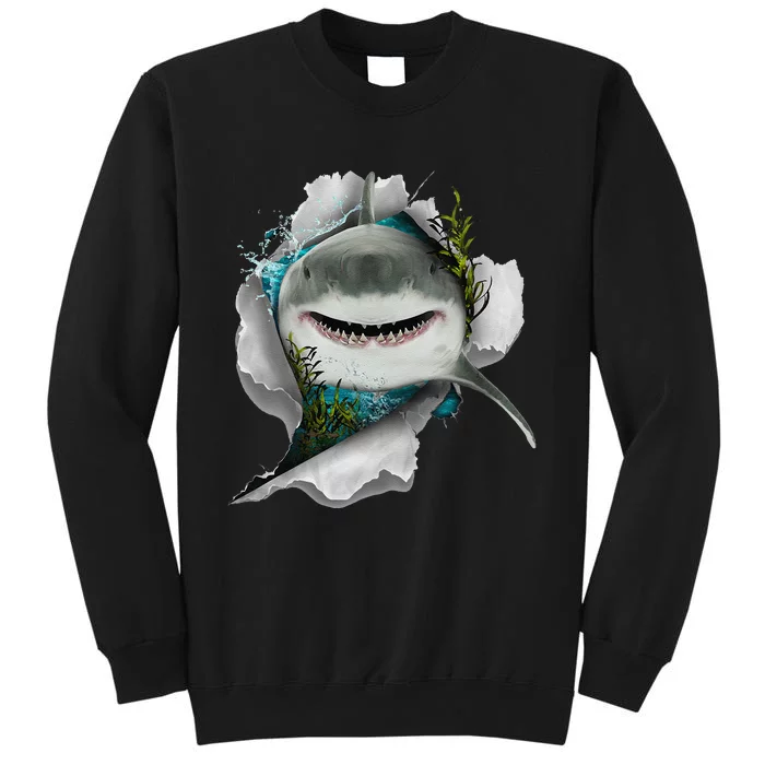 Shark Great White Shark Deep Sea Fishing Funny Shark Tall Sweatshirt