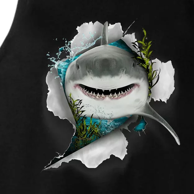 Shark Great White Shark Deep Sea Fishing Funny Shark Ladies Tri-Blend Wicking Tank