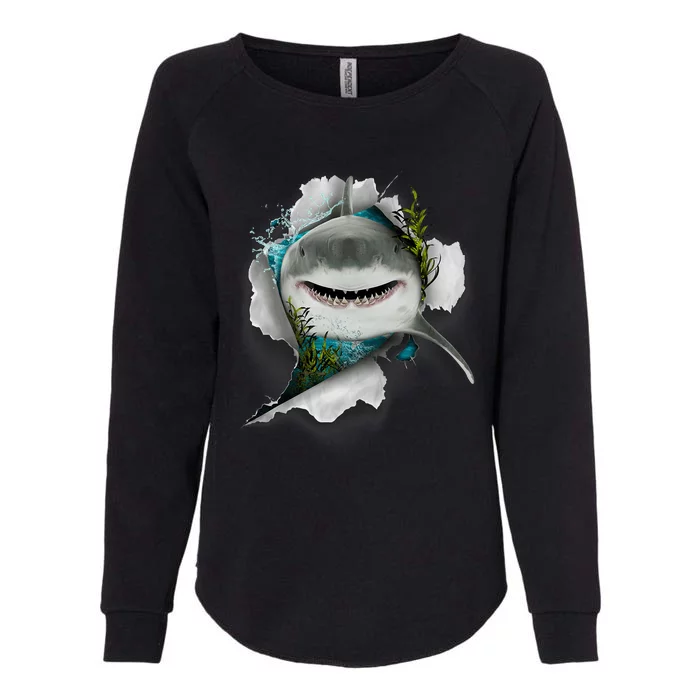 Shark Great White Shark Deep Sea Fishing Funny Shark Womens California Wash Sweatshirt