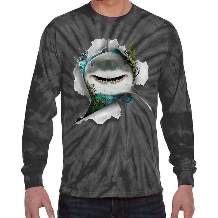 Shark Great White Shark Deep Sea Fishing Funny Shark Tie-Dye Long Sleeve Shirt