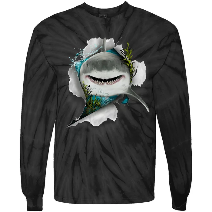 Shark Great White Shark Deep Sea Fishing Funny Shark Tie-Dye Long Sleeve Shirt