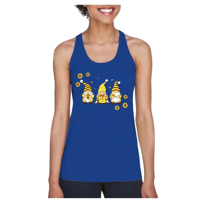 Sunflower Gnome With Bee Funny Hippie Gnome Lover Gift Women's Racerback Tank