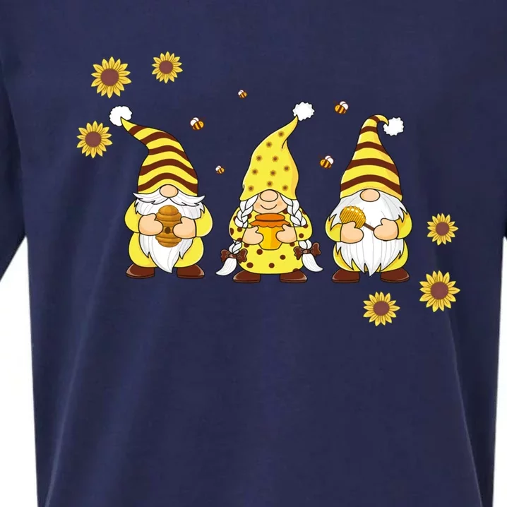 Sunflower Gnome With Bee Funny Hippie Gnome Lover Gift Sueded Cloud Jersey T-Shirt