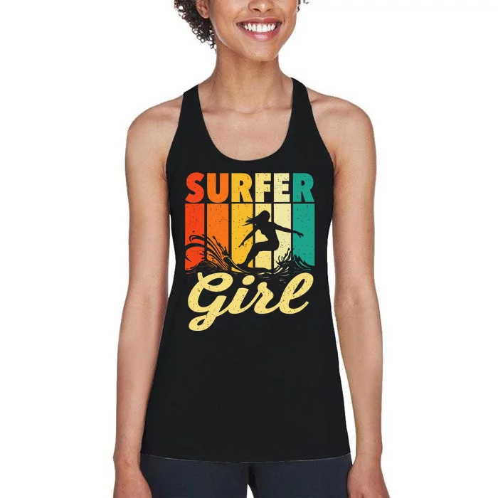 Surfer Girl Waves Surfing Trainer Surfboard Lover Women's Racerback Tank