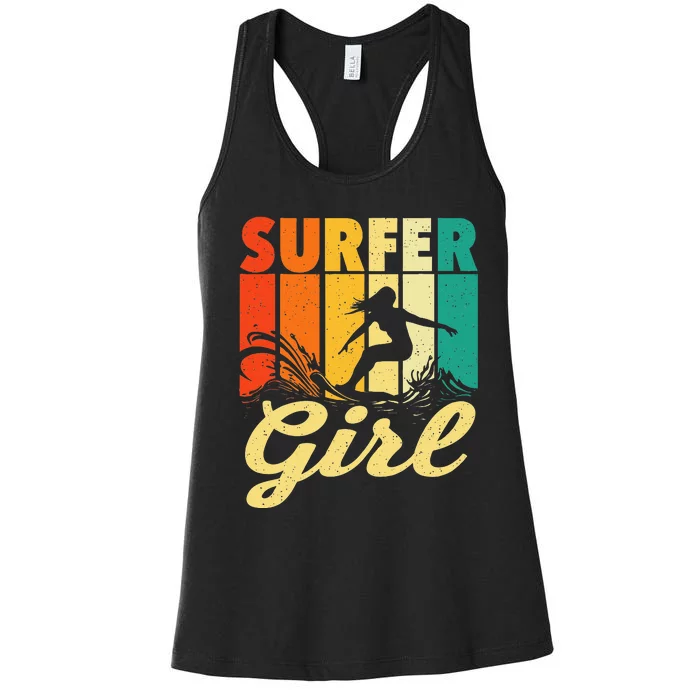 Surfer Girl Waves Surfing Trainer Surfboard Lover Women's Racerback Tank