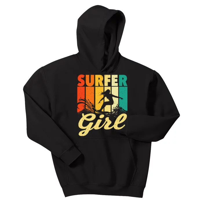 Surfer Girl Waves Surfing Trainer Surfboard Lover Kids Hoodie