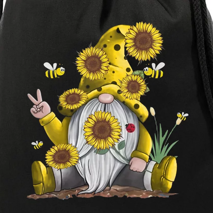 Sunflower Gnome With Bee Funny Hippie Gnome Drawstring Bag