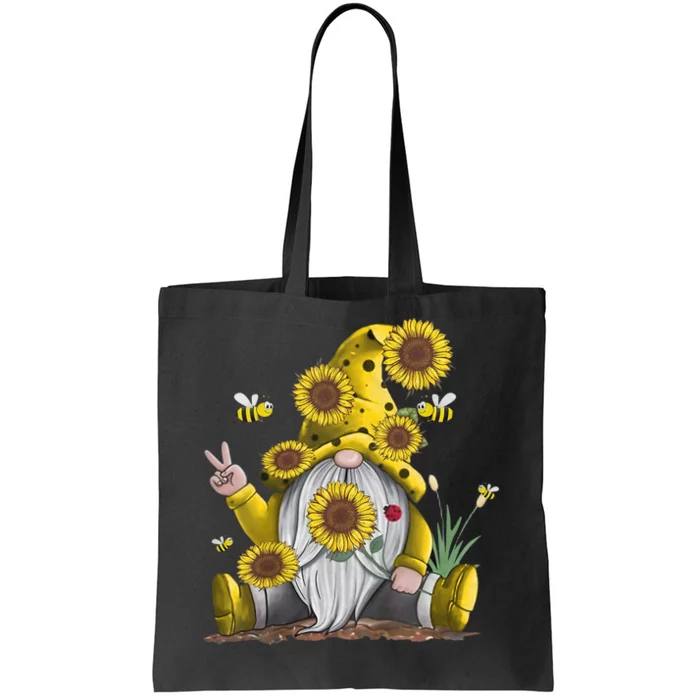 Sunflower Gnome With Bee Funny Hippie Gnome Tote Bag