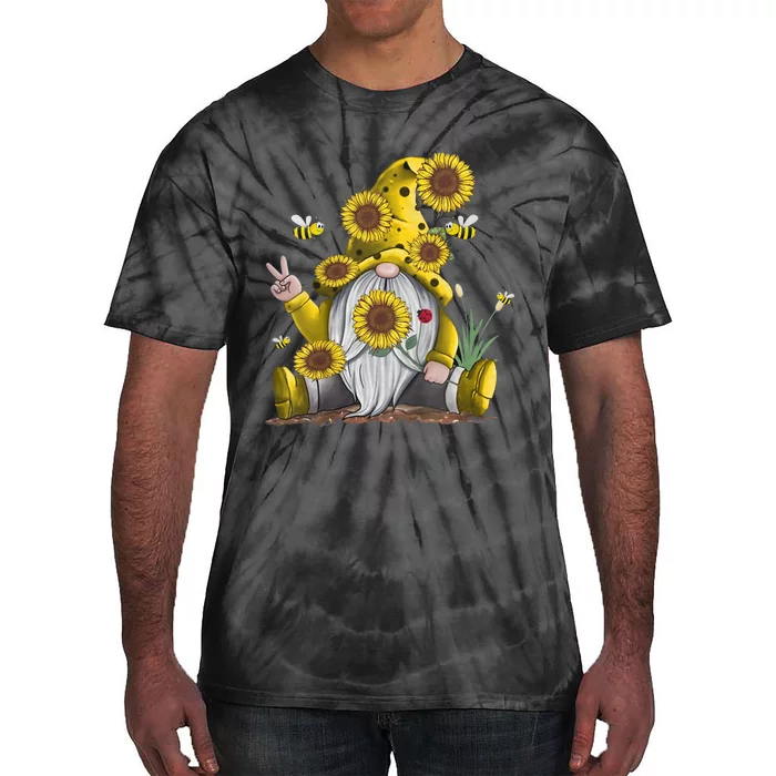 Sunflower Gnome With Bee Funny Hippie Gnome Tie-Dye T-Shirt