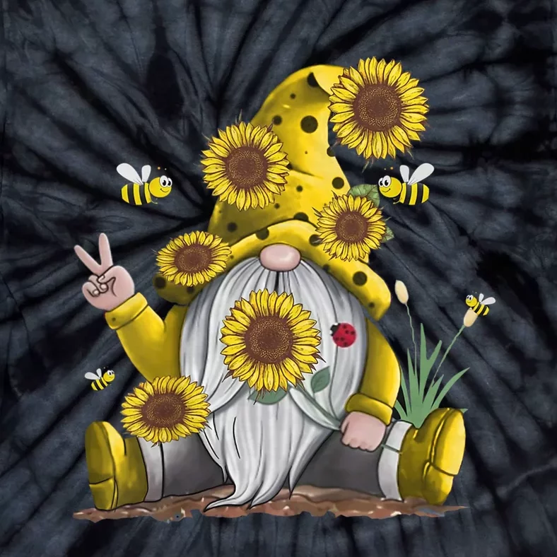 Sunflower Gnome With Bee Funny Hippie Gnome Tie-Dye T-Shirt