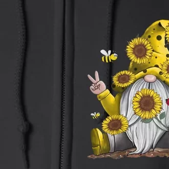 Sunflower Gnome With Bee Funny Hippie Gnome Full Zip Hoodie