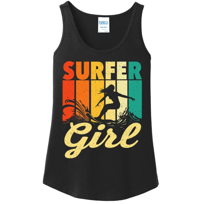 Surfer Girl Waves Surfing Trainer Surfboard Lover Ladies Essential Tank