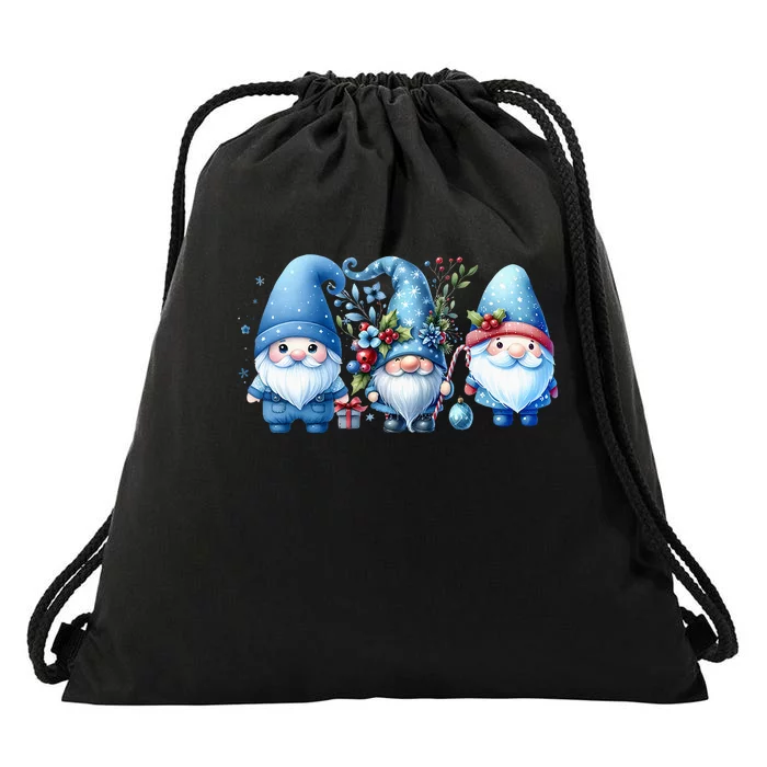 Snowman Gonomies With Snowflakes Cute Winter Gnome Drawstring Bag