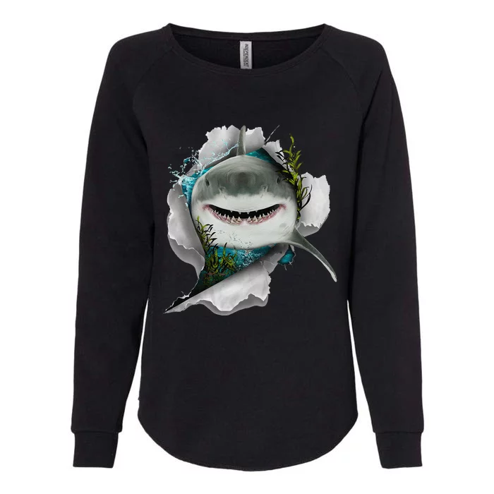 Shark Great White Shark Deep Sea Fishing Funny Shark Womens California Wash Sweatshirt