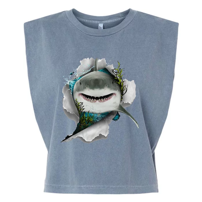 Shark Great White Shark Deep Sea Fishing Funny Shark Garment-Dyed Women's Muscle Tee