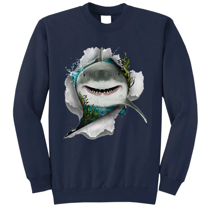 Shark Great White Shark Deep Sea Fishing Funny Shark Tall Sweatshirt