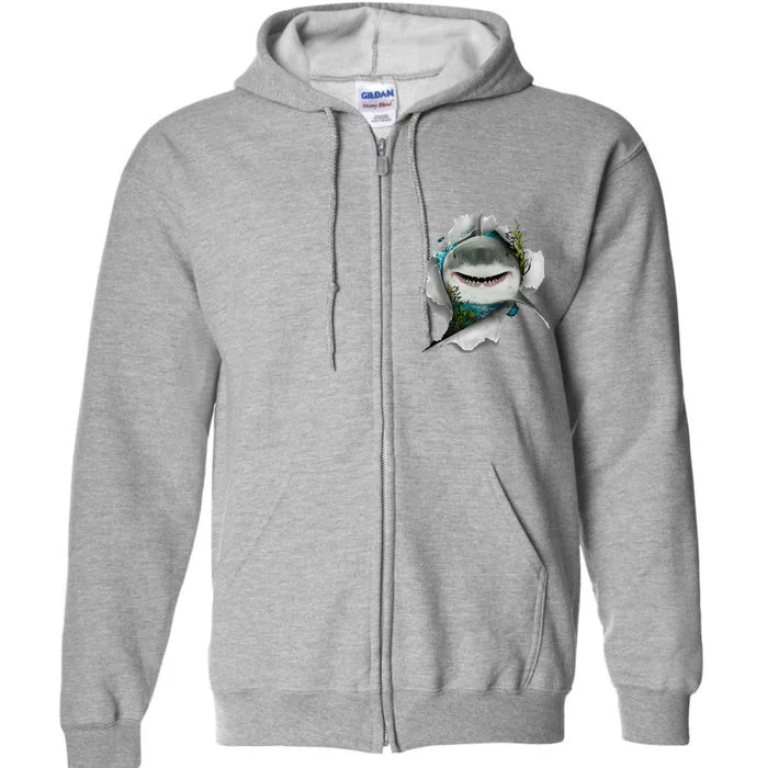 Shark Great White Shark Deep Sea Fishing Funny Shark Full Zip Hoodie