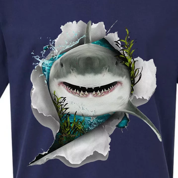 Shark Great White Shark Deep Sea Fishing Funny Shark Sueded Cloud Jersey T-Shirt