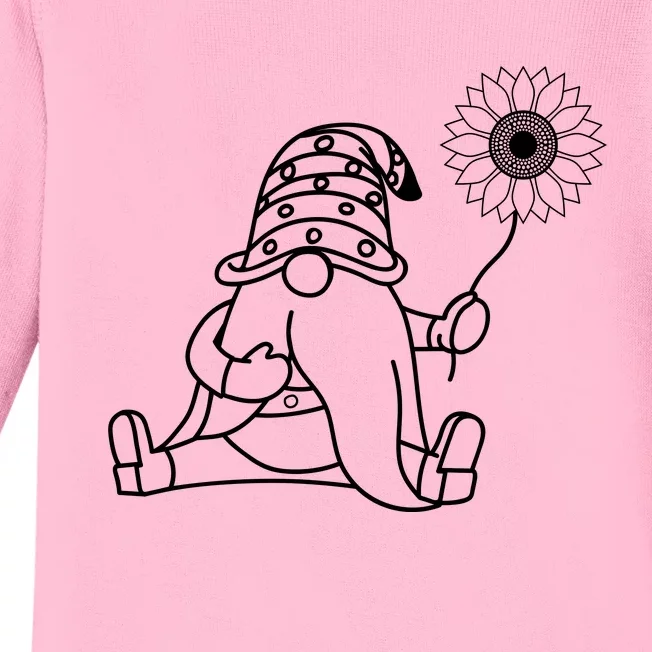 Summer Gnome With Sunflower Baby Long Sleeve Bodysuit