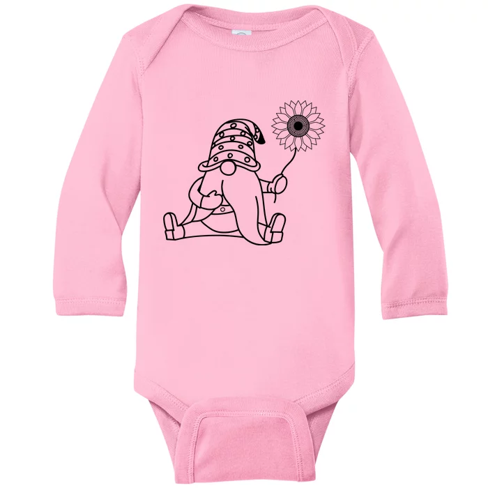 Summer Gnome With Sunflower Baby Long Sleeve Bodysuit