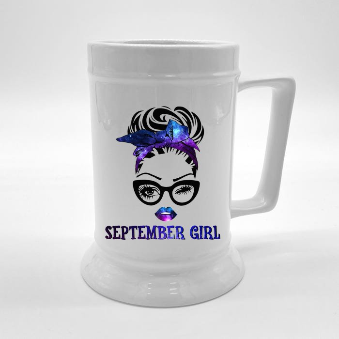 september galaxy wink eye woman face wink eyes lady Front & Back Beer Stein