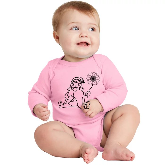 Summer Gnomes With Sunflower Baby Long Sleeve Bodysuit