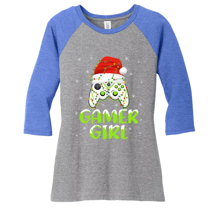 Santa Gamer Xmas Lighting Funny Video Game Christmas Meaningful Gift Women's Tri-Blend 3/4-Sleeve Raglan Shirt