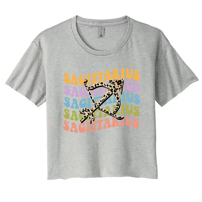 Sagittarius Gift Zodiac Birthday Retro Groovy Gift Women's Crop Top Tee