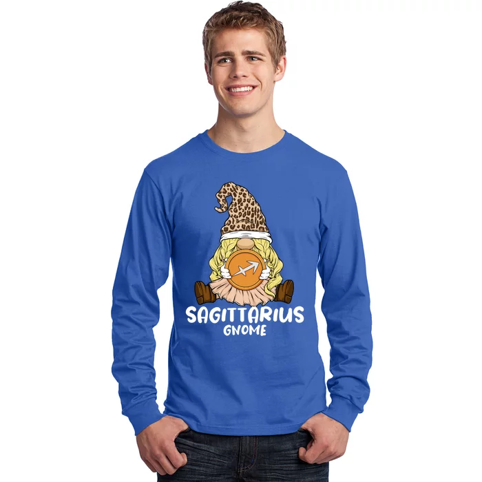 Sagittarius Gnome Zodiac Sign Leopard Print Hat Funny Gift Long Sleeve Shirt