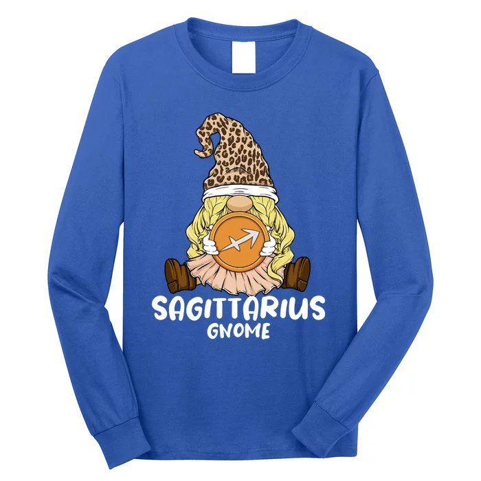 Sagittarius Gnome Zodiac Sign Leopard Print Hat Funny Gift Long Sleeve Shirt